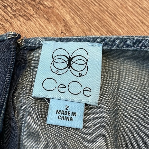 CeCe Womens Denim Shift Embroidered Floral Blue Chambray Winter Frost Size 2 - Picture 3 of 4
